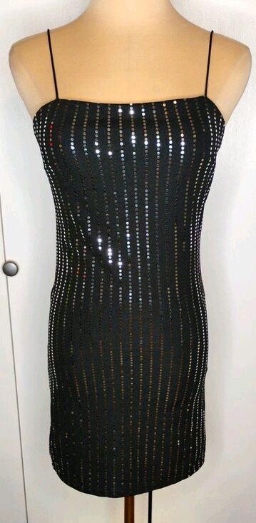 Forever 21 Dresses & Skirts - Forever 21 Black Sequin Strappy Bodycon Mini Dress Sz S Sleeveless